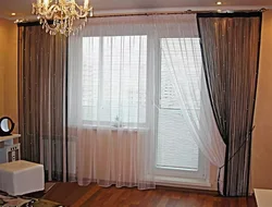 Тюль на окно с балконной дверью в гостиной фото