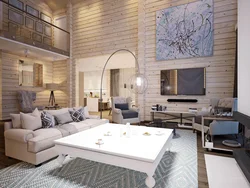 Living room interior house made of laminated veneer lumber