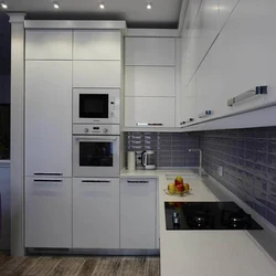 Photo of a kitchen up to the ceiling at an angle