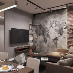 Living room wall design in loft style