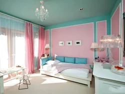 What colors goes with pink in a bedroom interior photo