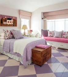 What colors goes with pink in a bedroom interior photo