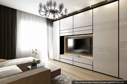 Living room interior with wardrobe in apartment