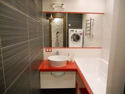 Bath interior in Khrushchev with washing machine photo
