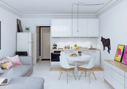 Дизайн комнаты студии с кухней 25