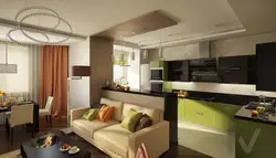 Дизайн комнаты студии с кухней 25