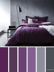 Combination with purple in the bedroom interior