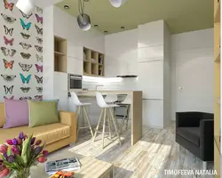 Design of a one-room apartment 40 sq.m. with a kitchen