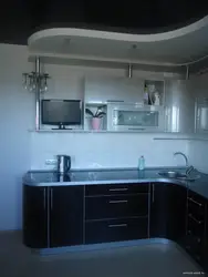 Black Glossy Stretch Ceiling In The Kitchen Photo