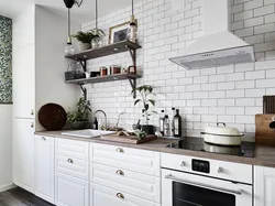 White brick in the kitchen design one wall
