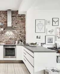 White brick in the kitchen design one wall