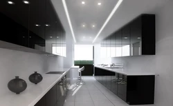 Дизайн кухни натяжной потолок черный
