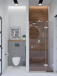 Bathroom and toilet in one room interior with shower