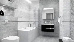 Gray porcelain tiles in the bathroom design photo