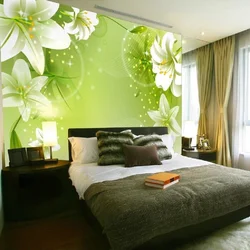 Bedroom interior with photo wallpaper