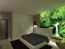 Bedroom interior with photo wallpaper