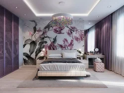 Bedroom interior with photo wallpaper