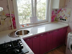 Kitchen in Brezhnevka 6 sq m with refrigerator photo