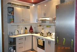 Kitchen in Brezhnevka 6 sq m with refrigerator photo