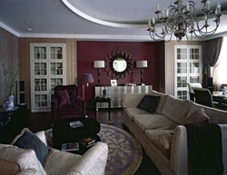 Дизайн гостиной в цвете бордовом цвете