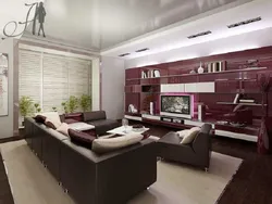 Living room design in burgundy color