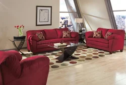 Living room design in burgundy color