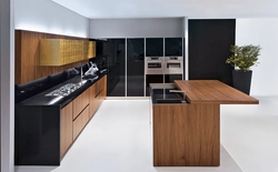 Кухня черная с деревом дизайн