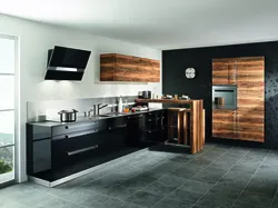 Black Kitchen With Wood Design