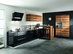 Black kitchen with wood design