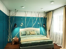Blue green bedroom interior