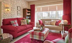 Burgundy Color Of The Sofa In The Living Room Interior Photo
