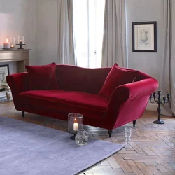 Burgundy color of the sofa in the living room interior photo