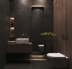 Дизайн ванной с темной мебелью