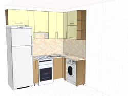 Kitchen in Khrushchev with a water heater and a washing machine photo