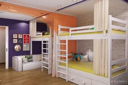 Дизайн спальня для троих детей