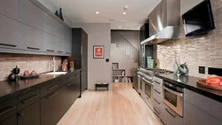 Small Narrow Kitchen Design Photo With Refrigerator