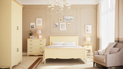 Ivory color in the bedroom interior