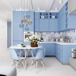 Kitchen design in white and blue tones