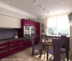 Kitchen design in burgundy colors