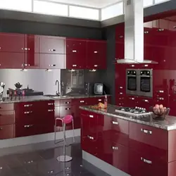 Kitchen design in burgundy colors