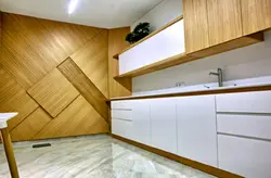 Wall decoration with laminate in the interior photo kitchen