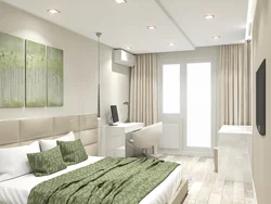 Bedroom in beige-green tone photo