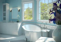 Дизайн ванны серо голубая
