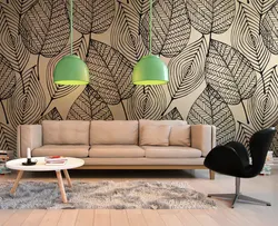 Wallpaper with leaves in the living room interior photo