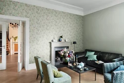 Wallpaper with leaves in the living room interior photo