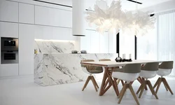 Marble and wood in the kitchen interior photo