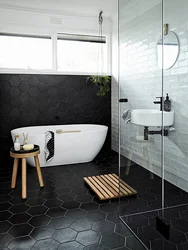 Black floor white walls photo of bathrooms