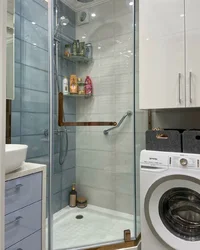 Small Bath With Shower And Washing Machine Design Photo