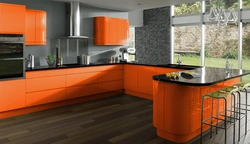 Kitchen in orange-gray tones photo