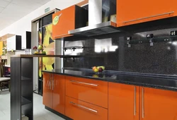 Кухня в оранжево серых тонах фото